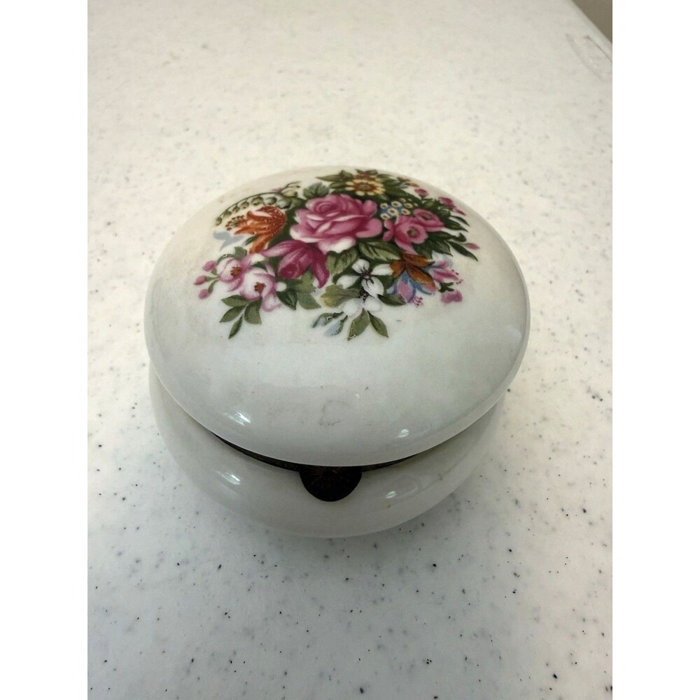 Vintage Royal Crown Floral Porcelain Trinket Jewelry Box Handpainted 3997